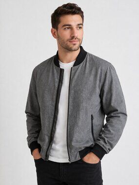 Marc Anthony Jacket Castlerock Lightweight Grey & Black Zip up Jacket SZ Med